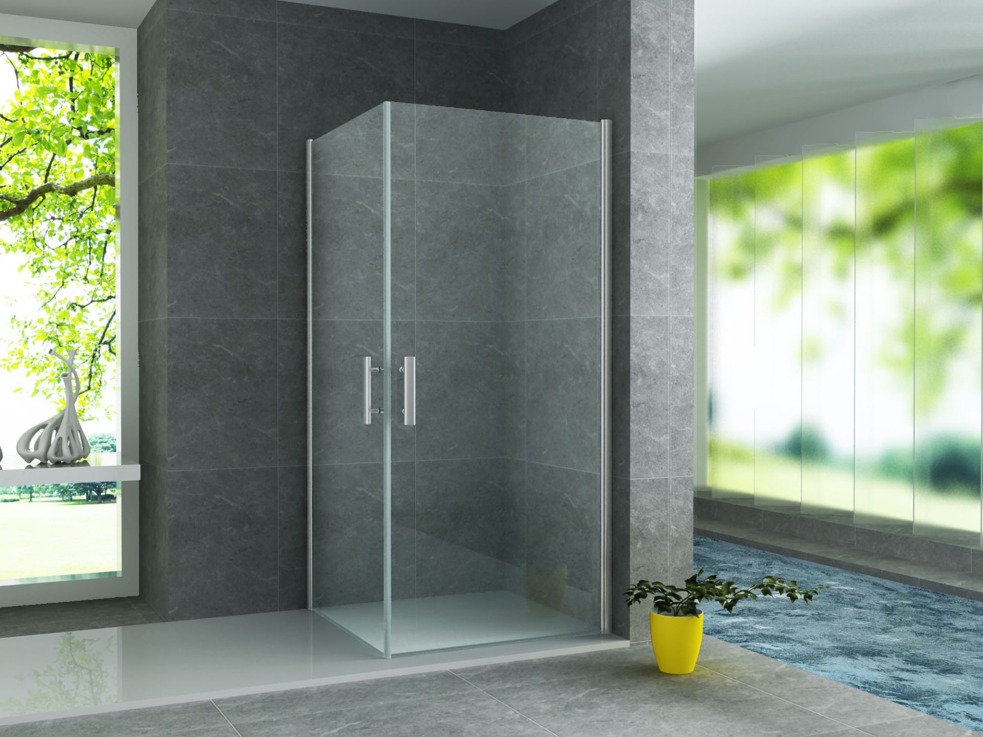 Cabine de douche d'angle 2 portes coulissantes Aloni – 80 × 80 cm – Chrome, verre transparent – H 190 cm, verre 6 mm