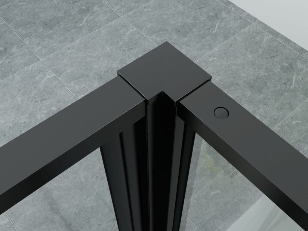Cabine de douche porte battante + paroi latérale Aloni – 90 × 140 cm – Noir, verre transparent avec grille
