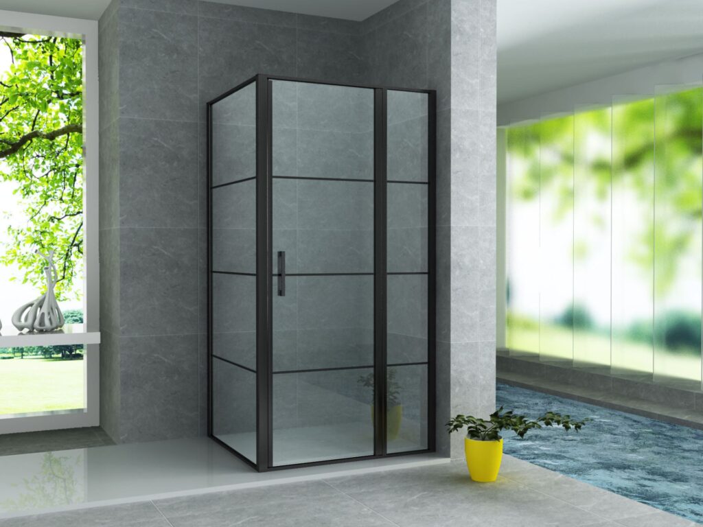 Cabine de douche porte pivotante + paroi latérale Aloni – 80 × 120 cm – Noir, verre transparent
