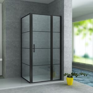 Cabine de douche porte pivotante + paroi latérale Aloni – 80 × 120 cm – Noir, verre transparent