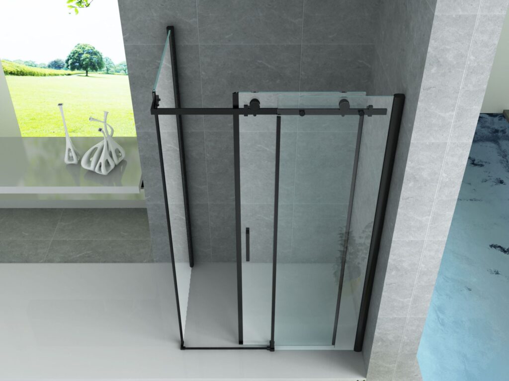 Cabine de douche porte coulissante + paroi latérale Aloni – 80 × 120 cm – Noir, verre transparent
