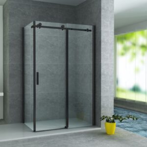 Cabine de douche porte coulissante + paroi latérale Aloni – 80 × 120 cm – Noir, verre transparent