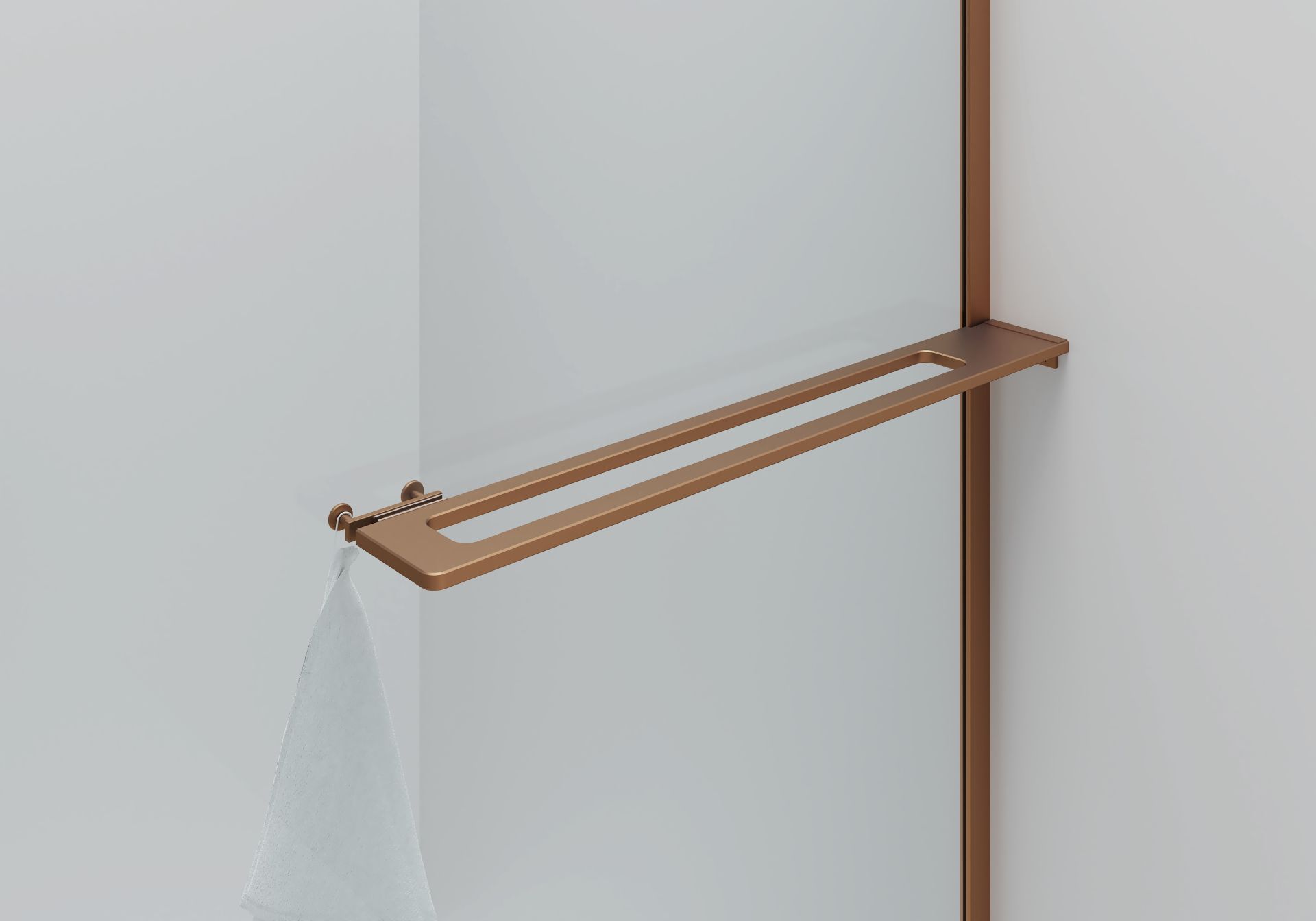 CURVY DOUCHE À L'ITALIENNE AVEC PORTE-SERVIETTE - COURBÉE - TRAITEMENT ANTI-CALCAIRE - RÉVERSIBLE - VERRE DE SÉCURITÉ 8MM - 100X200CM - CUIVRE BROSSÉ - VERRE CLAIR