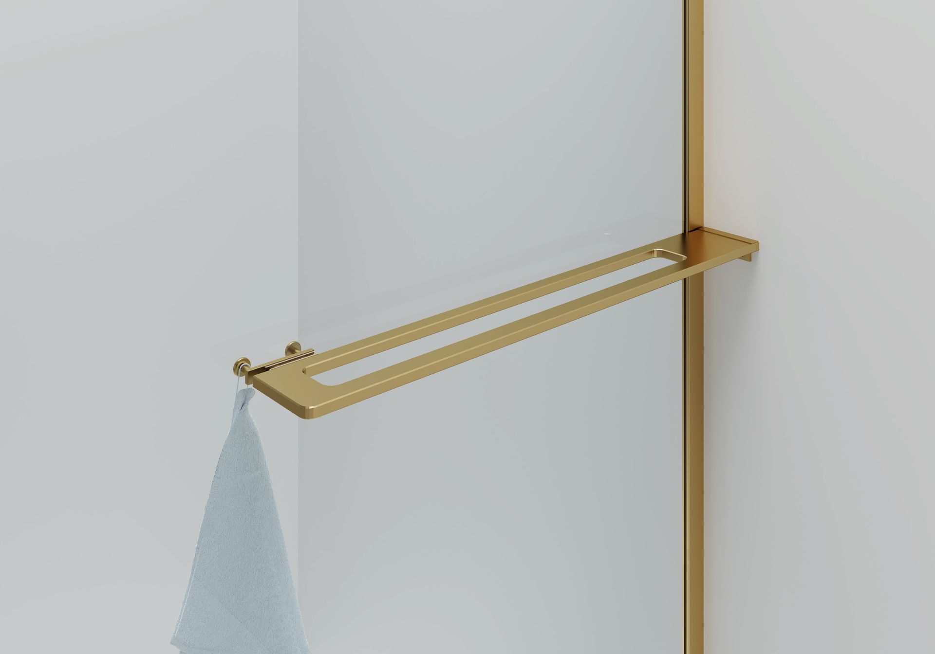 CURVY DOUCHE À L'ITALIENNE AVEC PORTE-SERVIETTE - COURBÉE - TRAITEMENT ANTI-CALCAIRE - RÉVERSIBLE - VERRE DE SÉCURITÉ 8MM - 100X200CM - OR BROSSÉ - VERRE CLAIR
