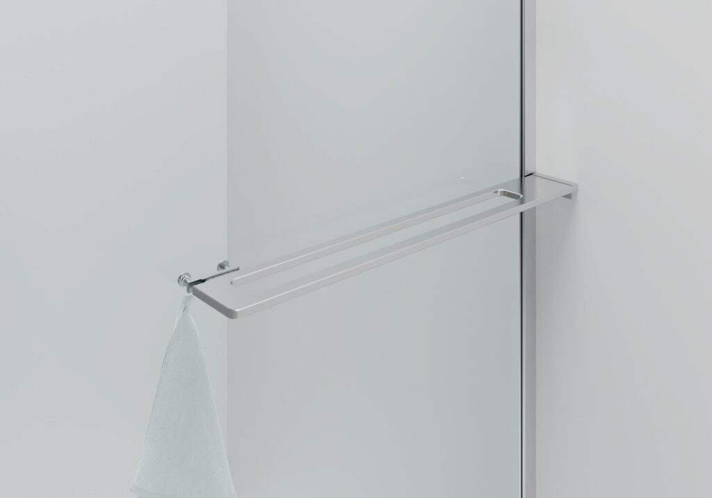 CURVY DOUCHE À L'ITALIENNE AVEC PORTE-SERVIETTE - COURBÉE - TRAITEMENT ANTI-CALCAIRE - RÉVERSIBLE - VERRE DE SÉCURITÉ 8MM - 100X200CM - CHROME - VERRE CLAIR