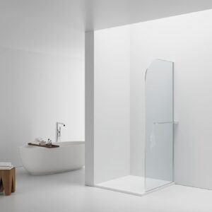 CURVY DOUCHE À L'ITALIENNE AVEC PORTE-SERVIETTE - COURBÉE - TRAITEMENT ANTI-CALCAIRE - RÉVERSIBLE - VERRE DE SÉCURITÉ 8MM - 100X200CM - CHROME - VERRE CLAIR