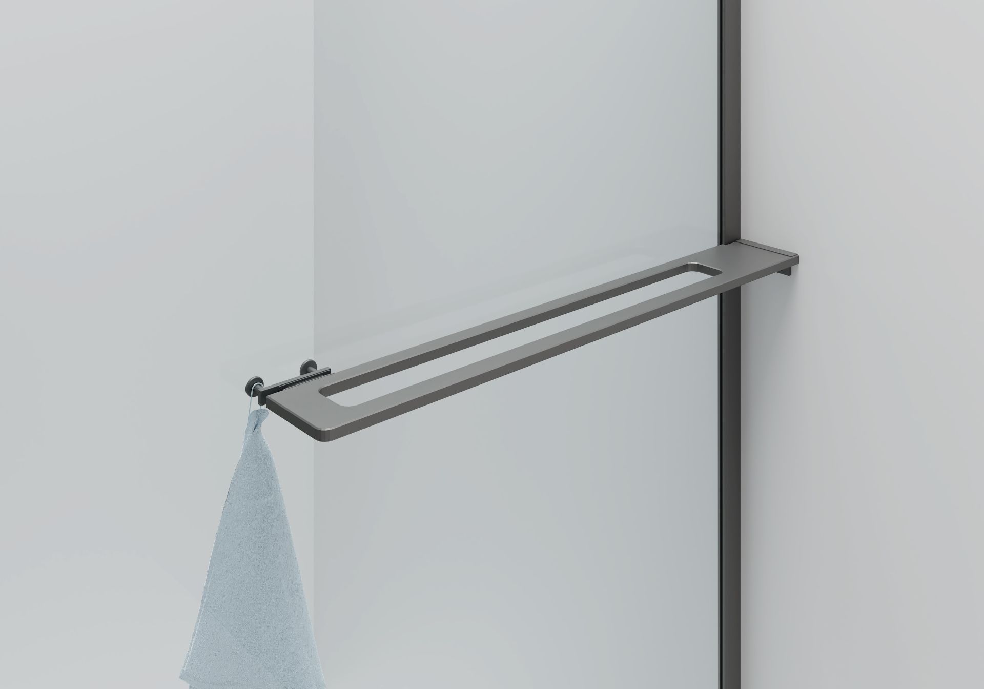 CURVY DOUCHE À L'ITALIENNE AVEC PORTE-SERVIETTE - COURBÉE - TRAITEMENT ANTI-CALCAIRE - RÉVERSIBLE - VERRE DE SÉCURITÉ 8MM - 100X200CM - GUNMETAL - VERRE CLAIR