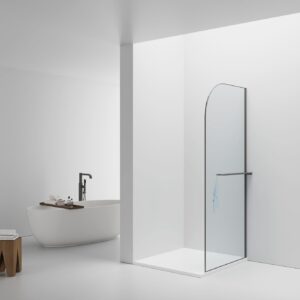 CURVY DOUCHE À L'ITALIENNE AVEC PORTE-SERVIETTE - COURBÉE - TRAITEMENT ANTI-CALCAIRE - RÉVERSIBLE - VERRE DE SÉCURITÉ 8MM - 100X200CM - GUNMETAL - VERRE CLAIR