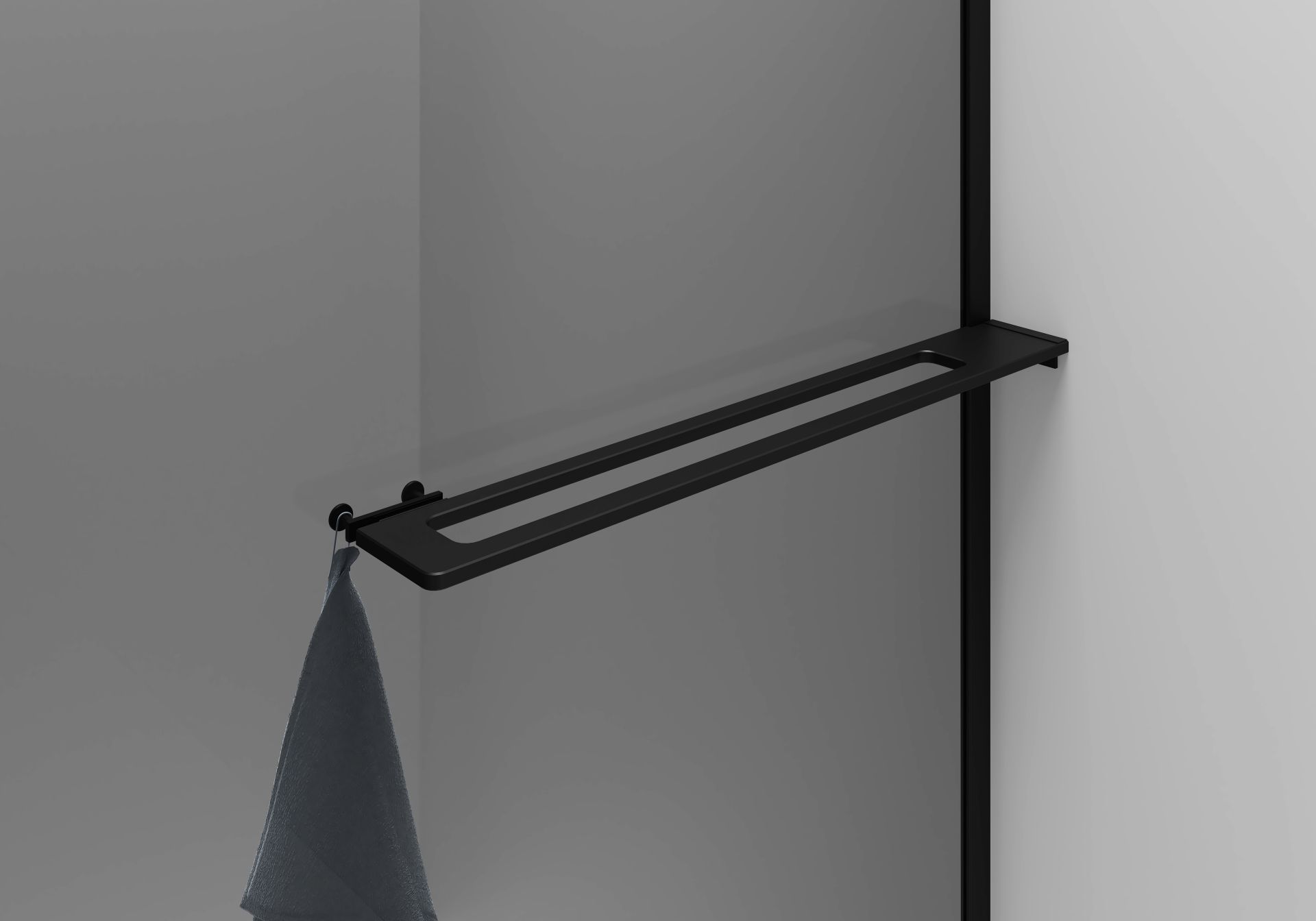CURVY DOUCHE À L'ITALIENNE AVEC PORTE-SERVIETTE - COURBÉE - TRAITEMENT ANTI-CALCAIRE - RÉVERSIBLE - VERRE DE SÉCURITÉ 8MM - 100X200CM - NOIR MAT - VERRE GRIS FUMÉ