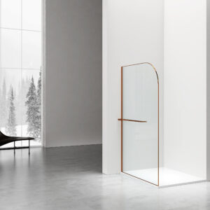 CURVY DOUCHE À L'ITALIENNE AVEC PORTE-SERVIETTE - COURBÉE - TRAITEMENT ANTI-CALCAIRE - RÉVERSIBLE - VERRE DE SÉCURITÉ 8MM - 120X200CM - CUIVRE BROSSÉ - VERRE CLAIR
