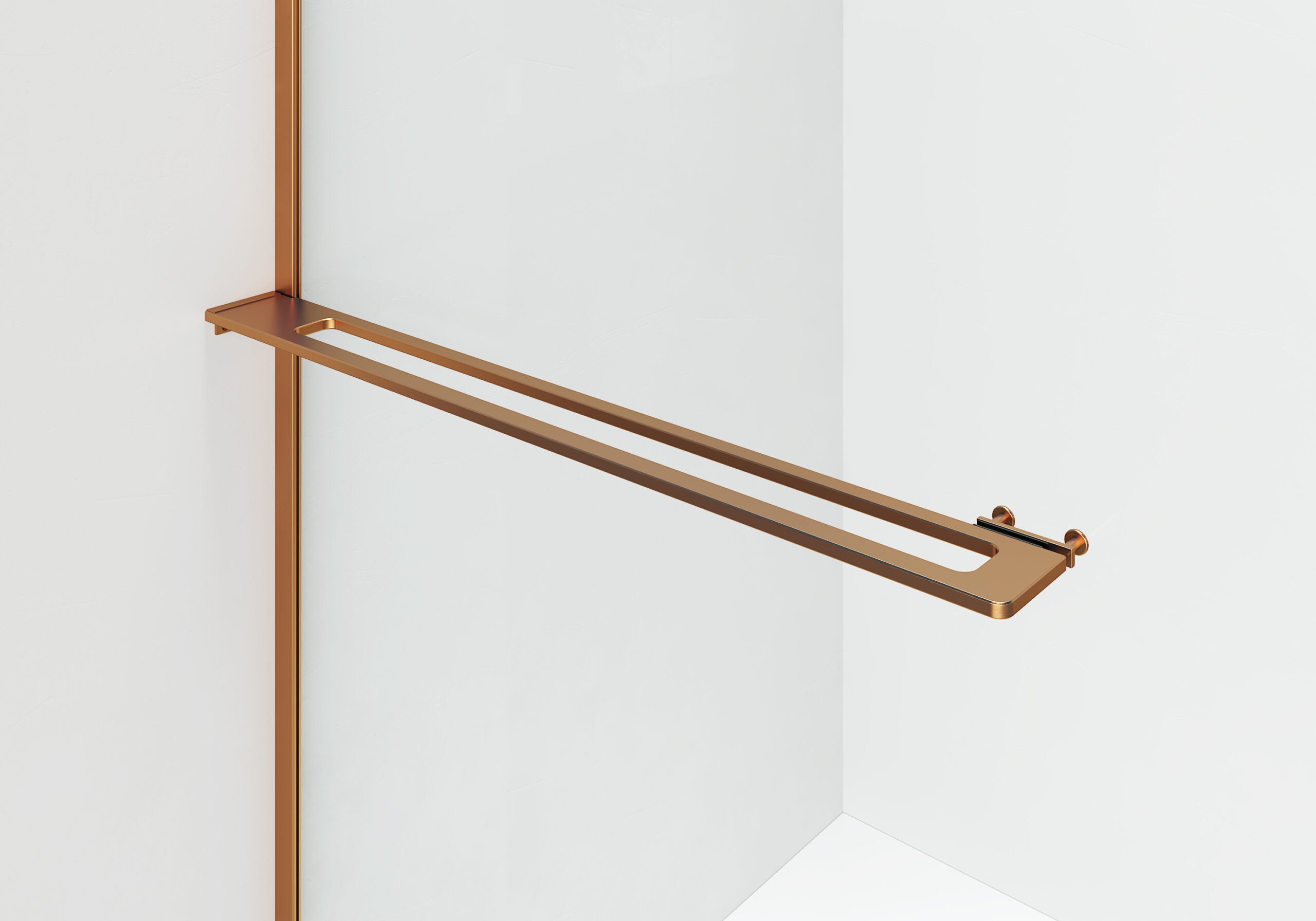 CURVY DOUCHE À L'ITALIENNE AVEC PORTE-SERVIETTE - COURBÉE - TRAITEMENT ANTI-CALCAIRE - RÉVERSIBLE - VERRE DE SÉCURITÉ 8MM - 120X200CM - CUIVRE BROSSÉ - VERRE CLAIR