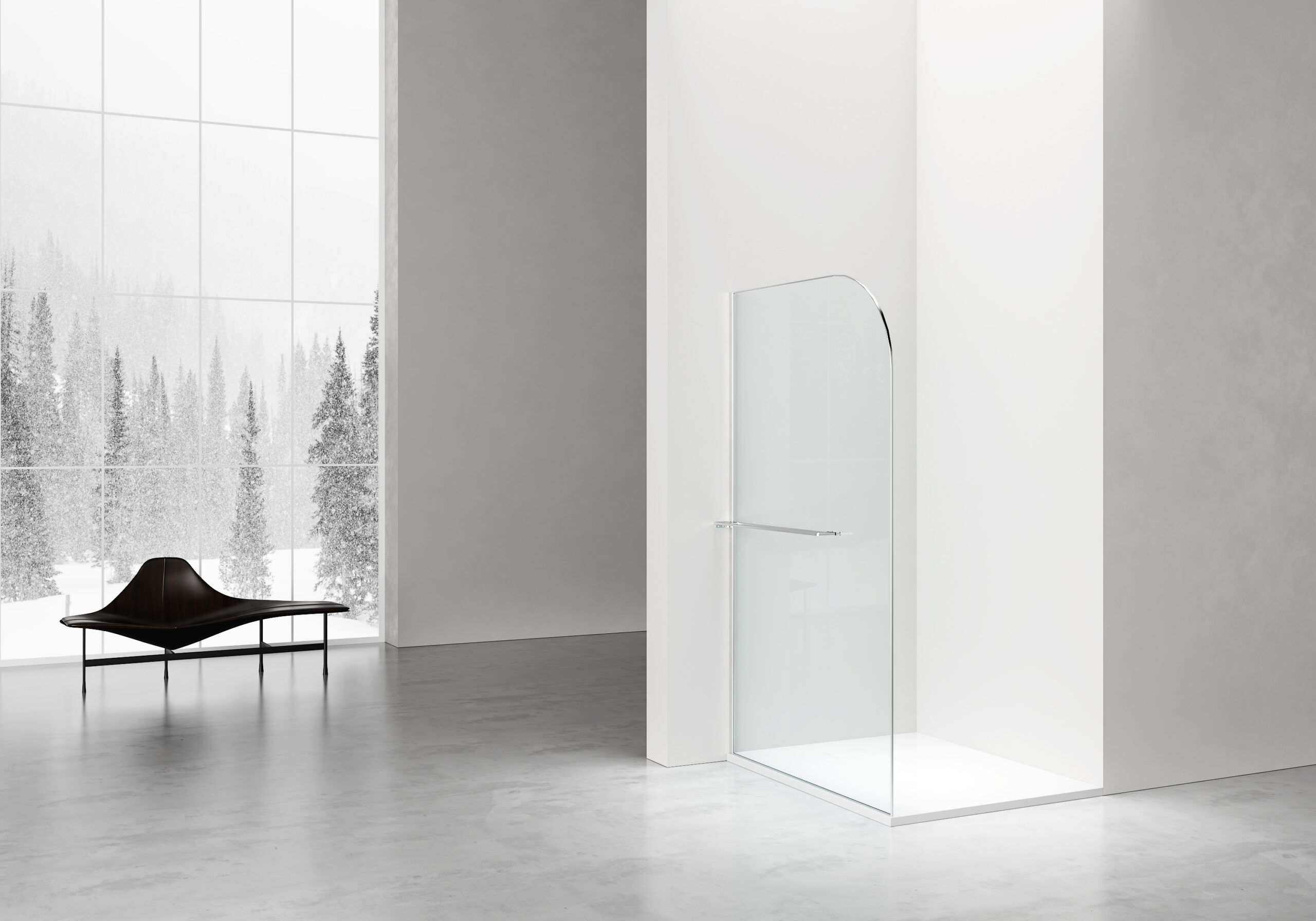 CURVY DOUCHE À L'ITALIENNE AVEC PORTE-SERVIETTE - COURBÉE - TRAITEMENT ANTI-CALCAIRE - RÉVERSIBLE - VERRE DE SÉCURITÉ 8MM - 120X200CM - CHROME - VERRE CLAIR