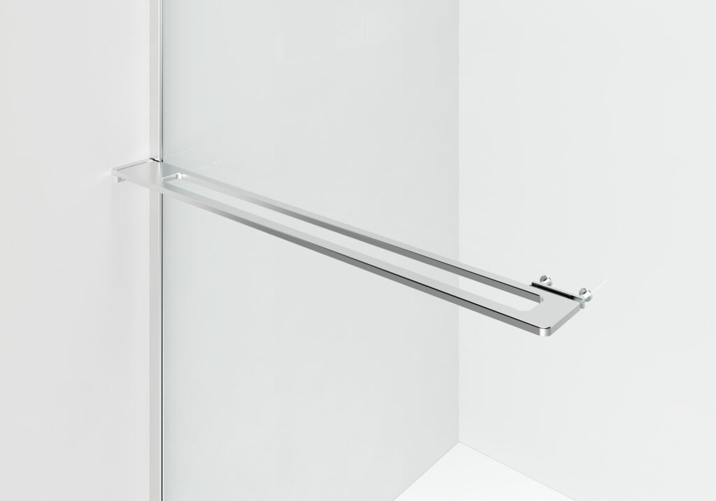 CURVY DOUCHE À L'ITALIENNE AVEC PORTE-SERVIETTE - COURBÉE - TRAITEMENT ANTI-CALCAIRE - RÉVERSIBLE - VERRE DE SÉCURITÉ 8MM - 120X200CM - CHROME - VERRE CLAIR