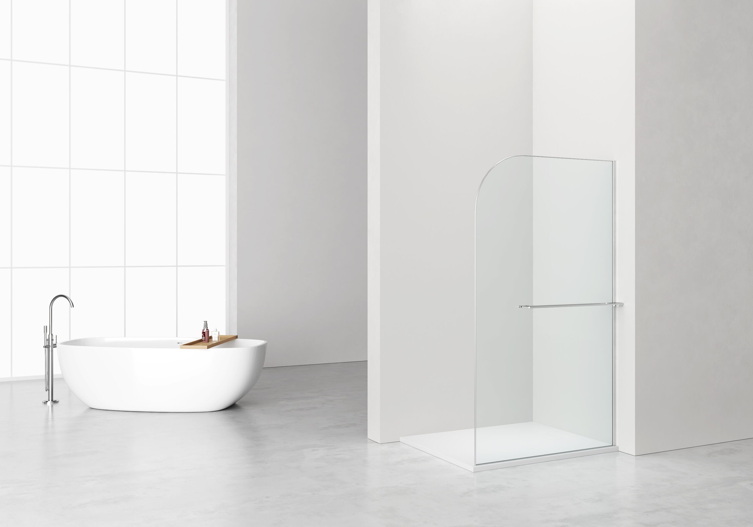 CURVY DOUCHE À L'ITALIENNE AVEC PORTE-SERVIETTE - COURBÉE - TRAITEMENT ANTI-CALCAIRE - RÉVERSIBLE - VERRE DE SÉCURITÉ 8MM - 120X200CM - CHROME - VERRE CLAIR