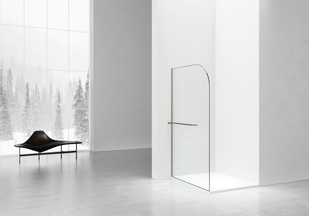 CURVY DOUCHE À L'ITALIENNE AVEC PORTE-SERVIETTE - COURBÉE - TRAITEMENT ANTI-CALCAIRE - RÉVERSIBLE - VERRE DE SÉCURITÉ 8MM - 120X200CM - GUNMETAL - VERRE CLAIR