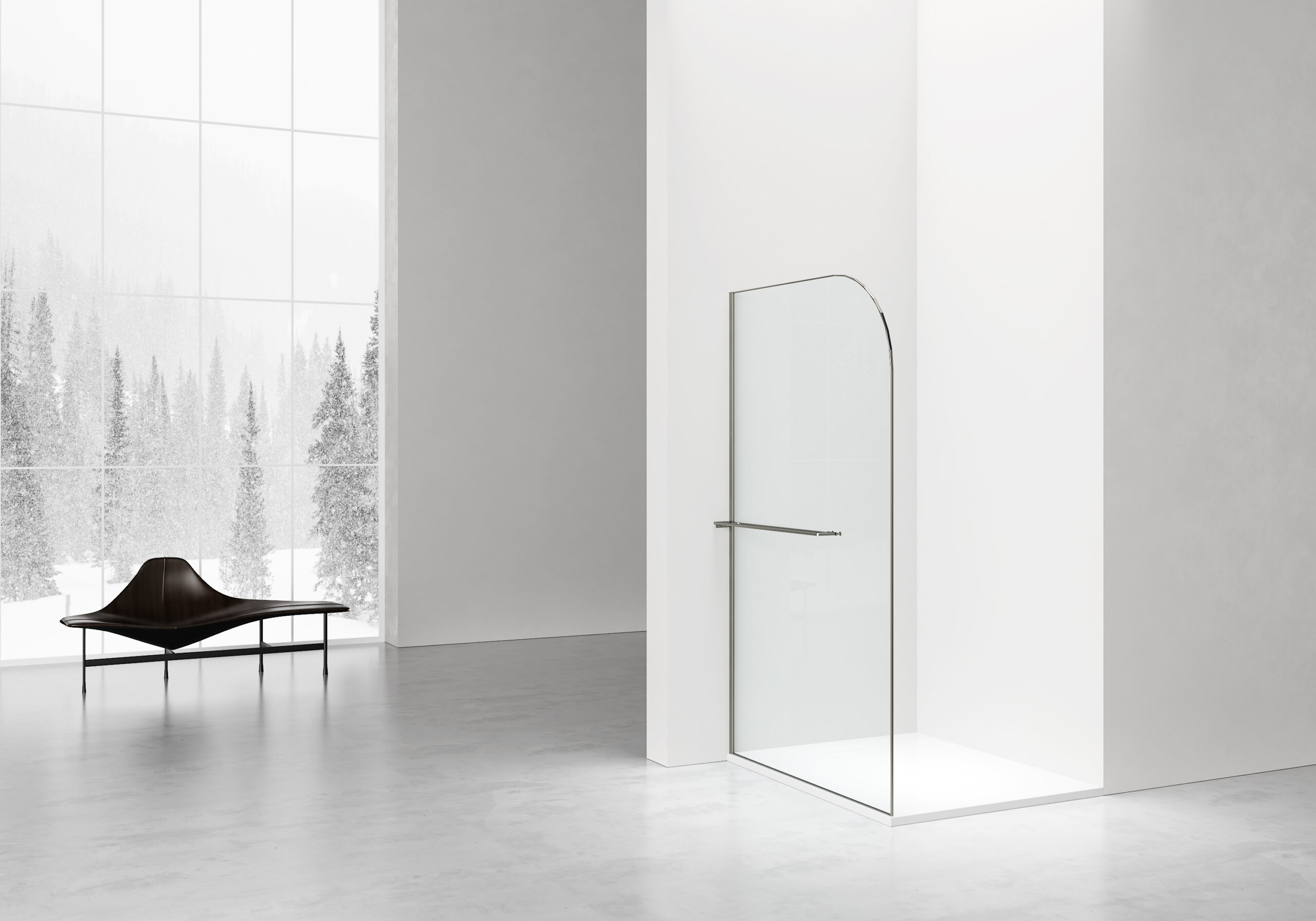 CURVY DOUCHE À L'ITALIENNE AVEC PORTE-SERVIETTE - COURBÉE - TRAITEMENT ANTI-CALCAIRE - RÉVERSIBLE - VERRE DE SÉCURITÉ 8MM - 120X200CM - GUNMETAL - VERRE CLAIR