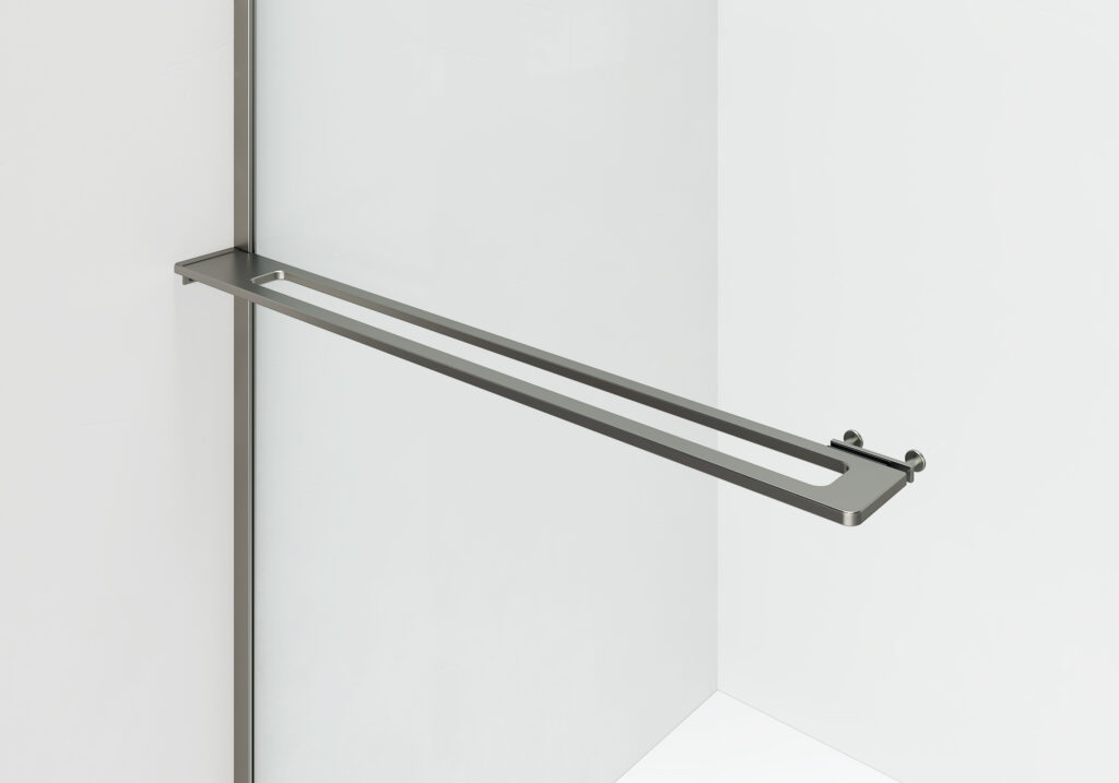CURVY DOUCHE À L'ITALIENNE AVEC PORTE-SERVIETTE - COURBÉE - TRAITEMENT ANTI-CALCAIRE - RÉVERSIBLE - VERRE DE SÉCURITÉ 8MM - 120X200CM - GUNMETAL - VERRE CLAIR