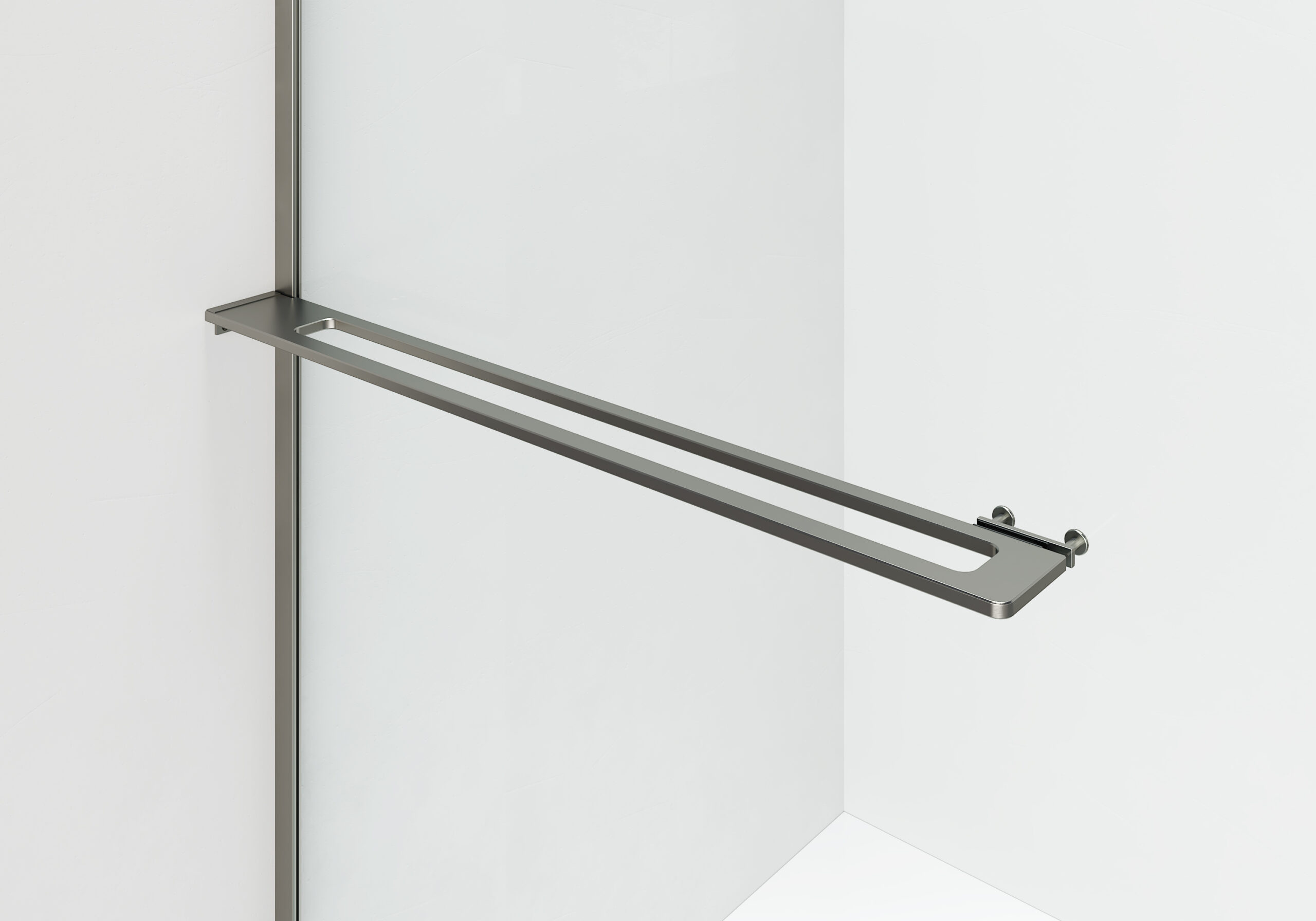 CURVY DOUCHE À L'ITALIENNE AVEC PORTE-SERVIETTE - COURBÉE - TRAITEMENT ANTI-CALCAIRE - RÉVERSIBLE - VERRE DE SÉCURITÉ 8MM - 120X200CM - GUNMETAL - VERRE CLAIR