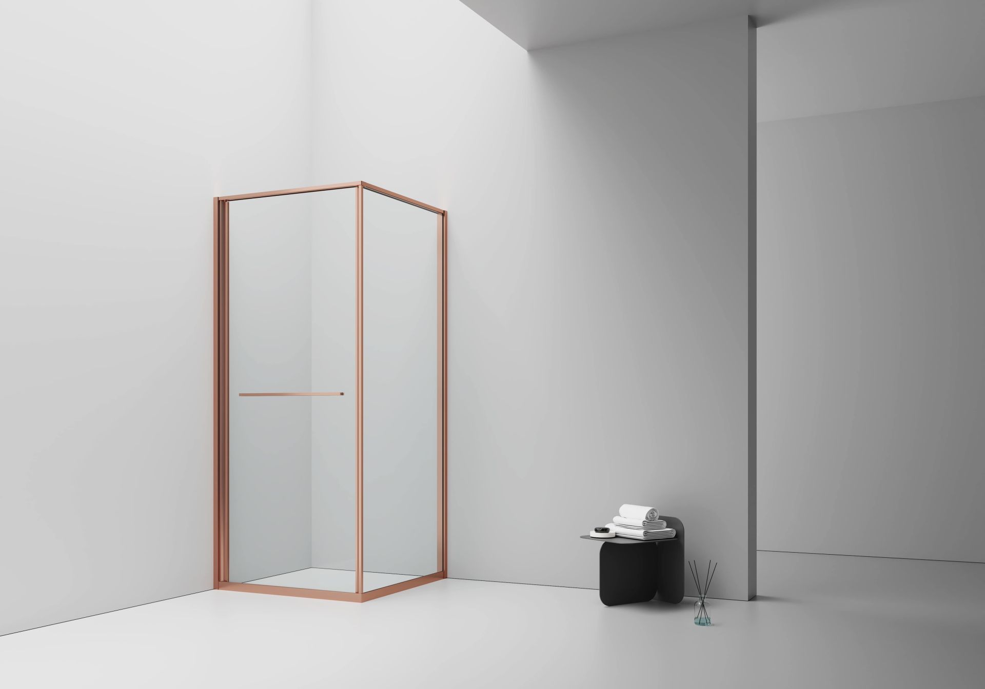 Cabine de douche Inslide porte coulissante intérieure Aloni – 90 × 90 cm – Cuivre brossé, verre transparent