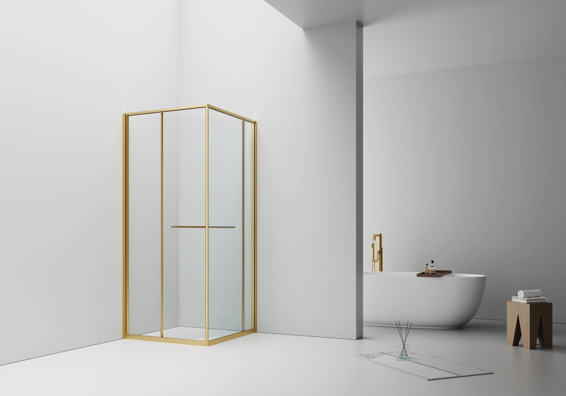 Cabine de douche Inslide porte coulissante intérieure Aloni – 90 × 90 cm – Or brossé, verre transparent