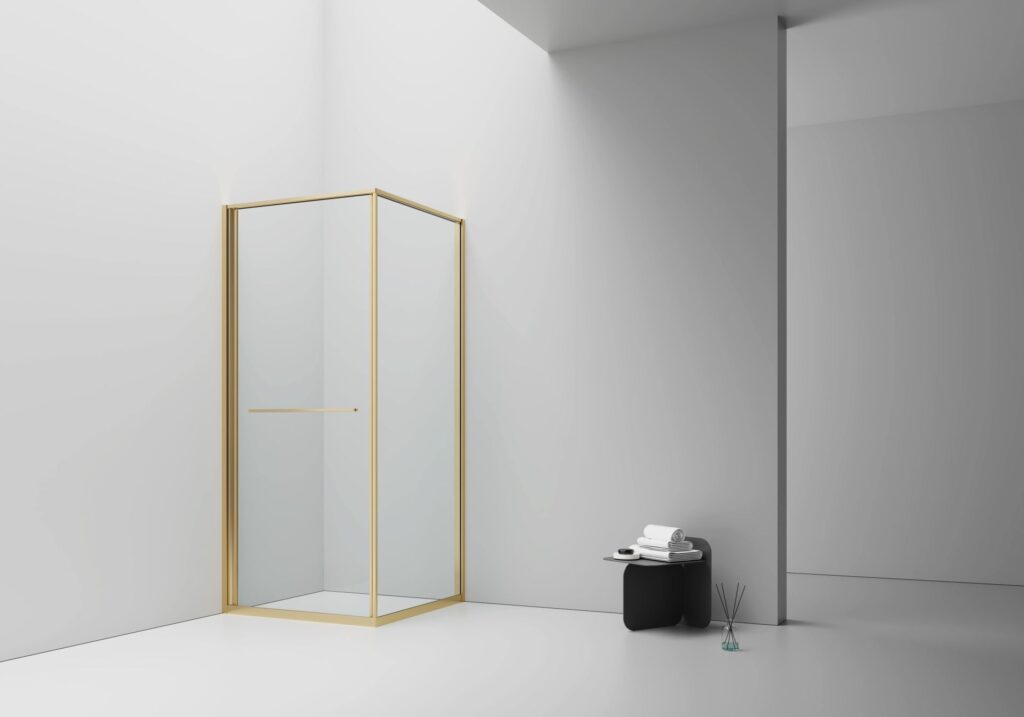 Cabine de douche Inslide porte coulissante intérieure Aloni – 90 × 90 cm – Or brossé, verre transparent