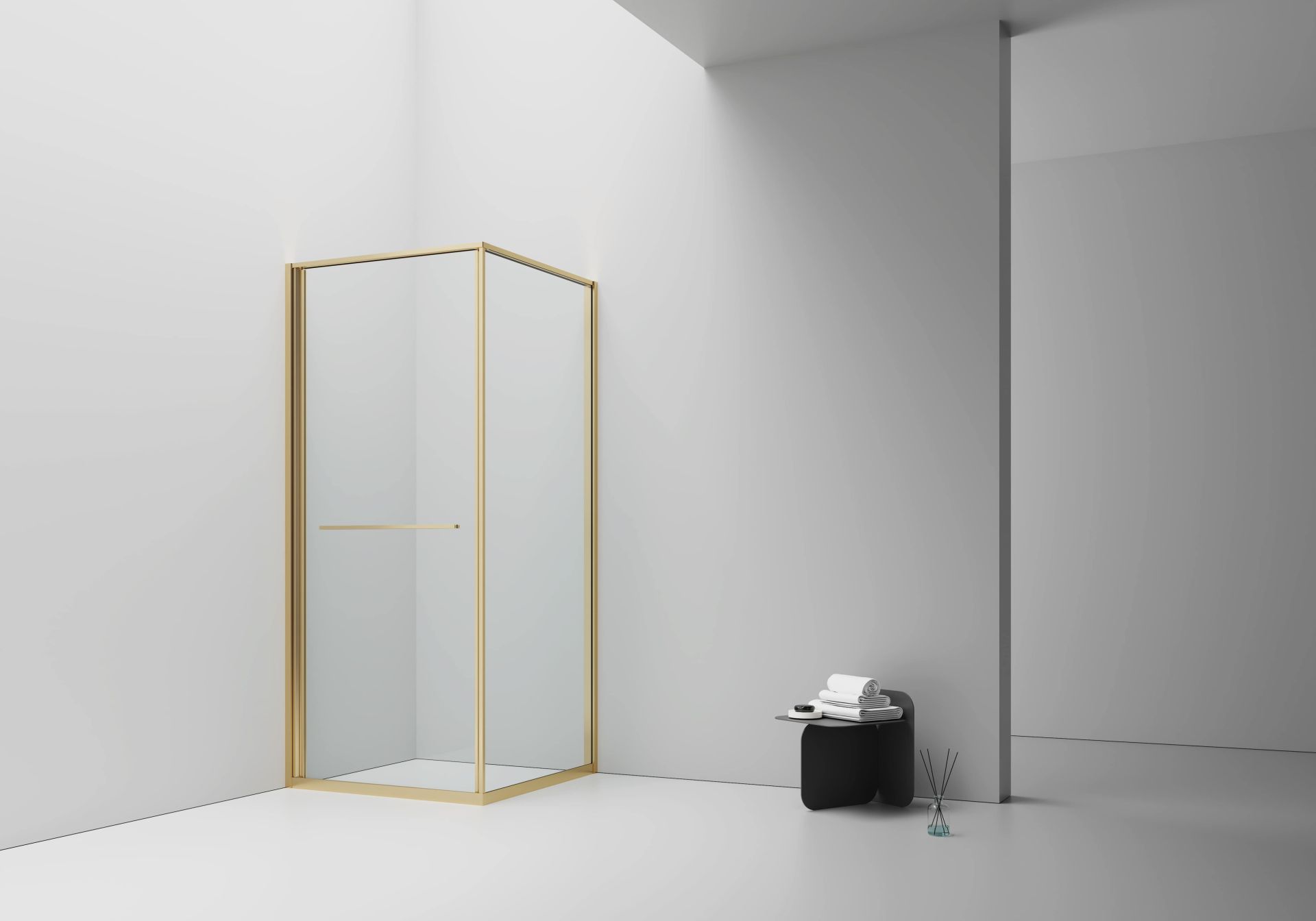Cabine de douche Inslide porte coulissante intérieure Aloni – 90 × 90 cm – Or brossé, verre transparent
