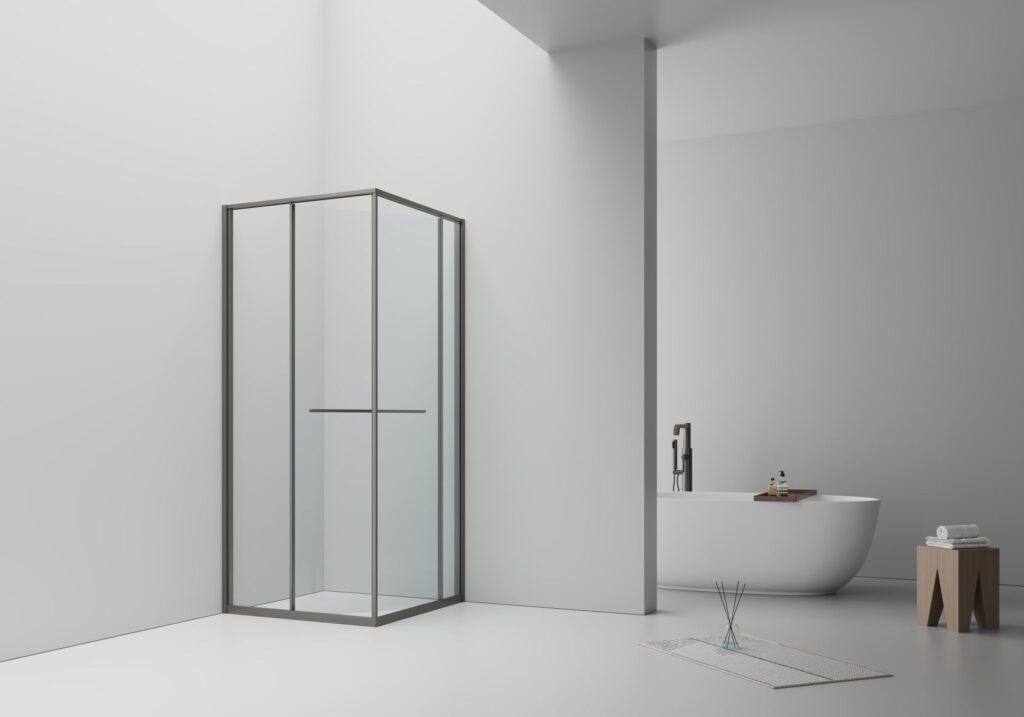 Cabine de douche Inslide porte coulissante intérieure Aloni – 90 × 90 cm – Gunmetal, verre transparent