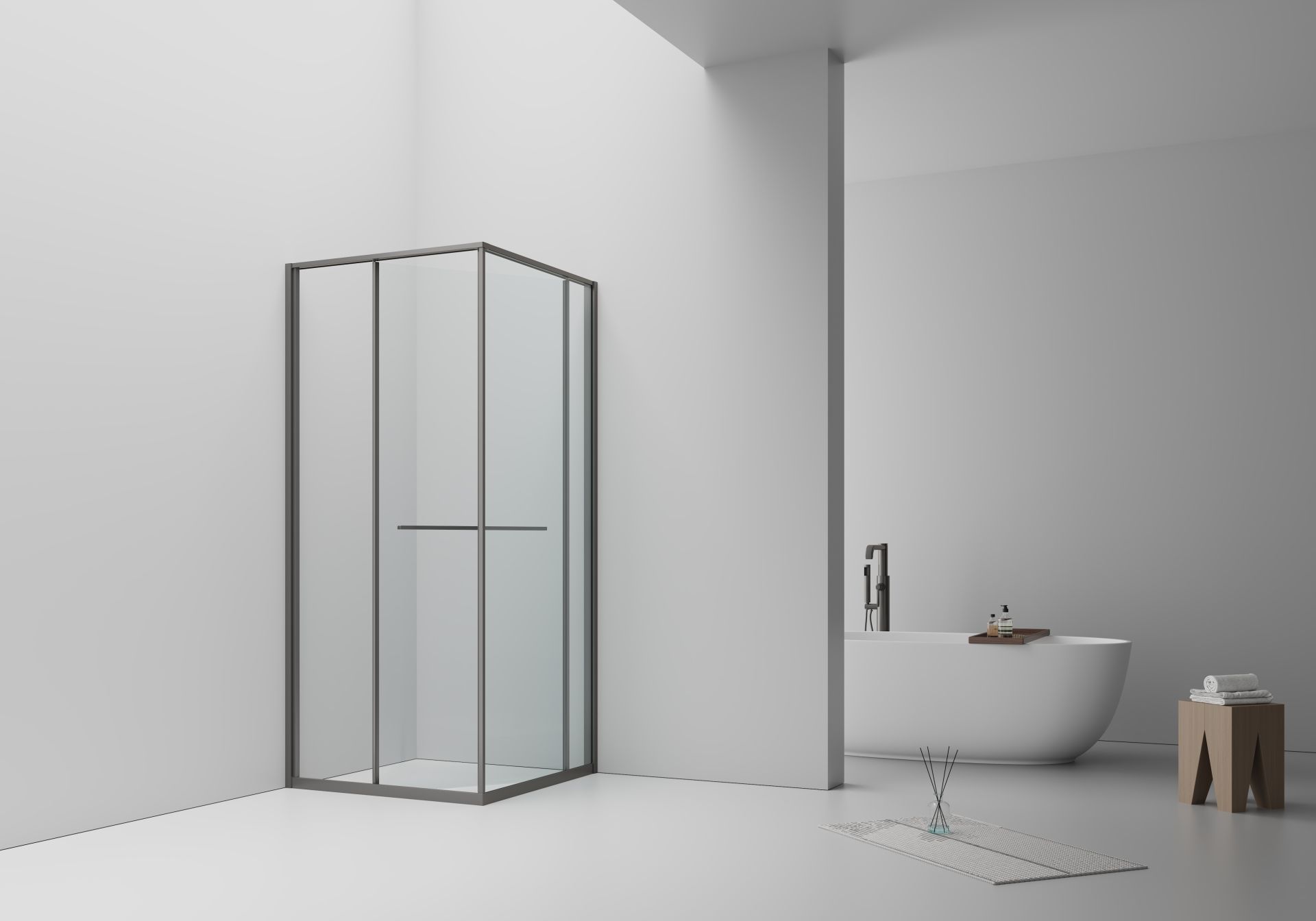 Cabine de douche Inslide porte coulissante intérieure Aloni – 90 × 90 cm – Gunmetal, verre transparent