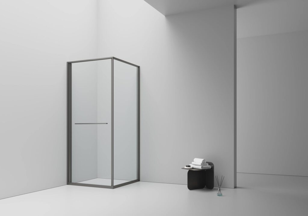 Cabine de douche Inslide porte coulissante intérieure Aloni – 90 × 90 cm – Gunmetal, verre transparent
