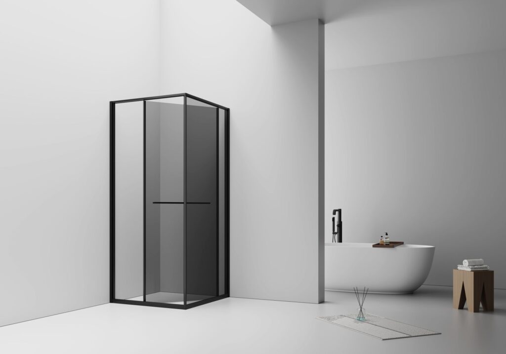 Cabine de douche Inslide porte coulissante intérieure Aloni – 90 × 90 cm – Noir mat, verre fumé