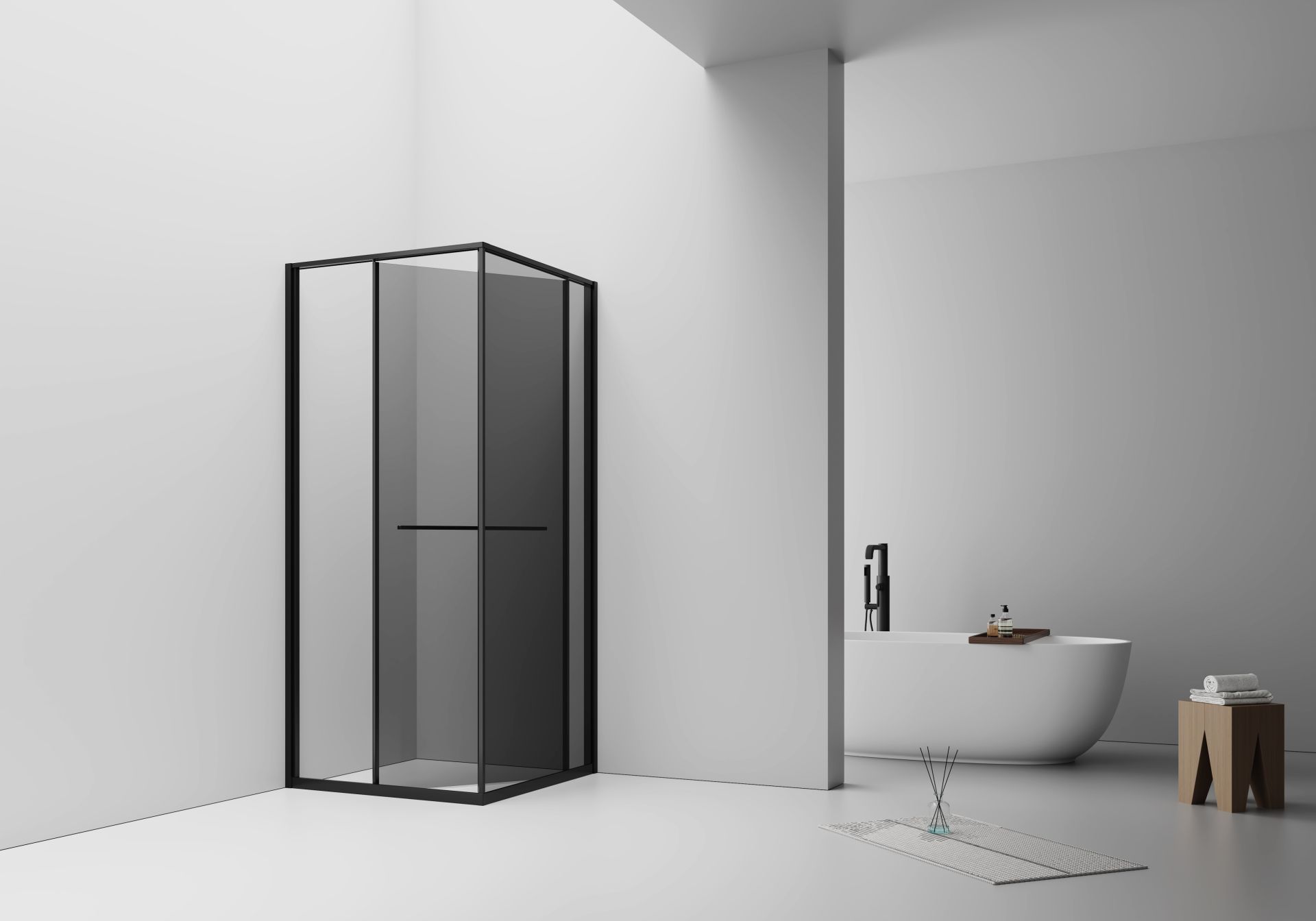 Cabine de douche Inslide porte coulissante intérieure Aloni – 90 × 90 cm – Noir mat, verre fumé