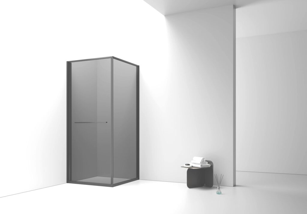 Cabine de douche Inslide porte coulissante intérieure Aloni – 90 × 90 cm – Noir mat, verre fumé