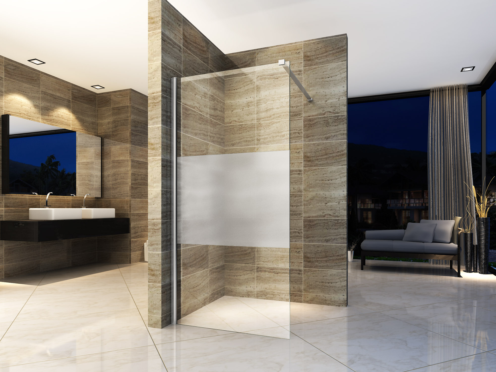 ALONI DOUCHE À L’ITALIENNE - 1400X2000MM - CHROME- VERRE CLAIR AVEC BANDE MATE
