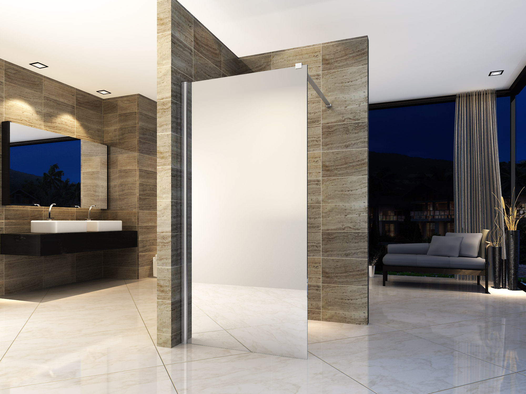 ALONI DOUCHE À L’ITALIENNE - 1000X2000MM - CHROME-VERRE MIROIR