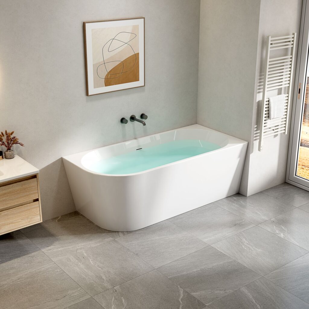Baignoire d'angle droite Aloni – 180 × 80 cm – Blanc brillant, acrylique