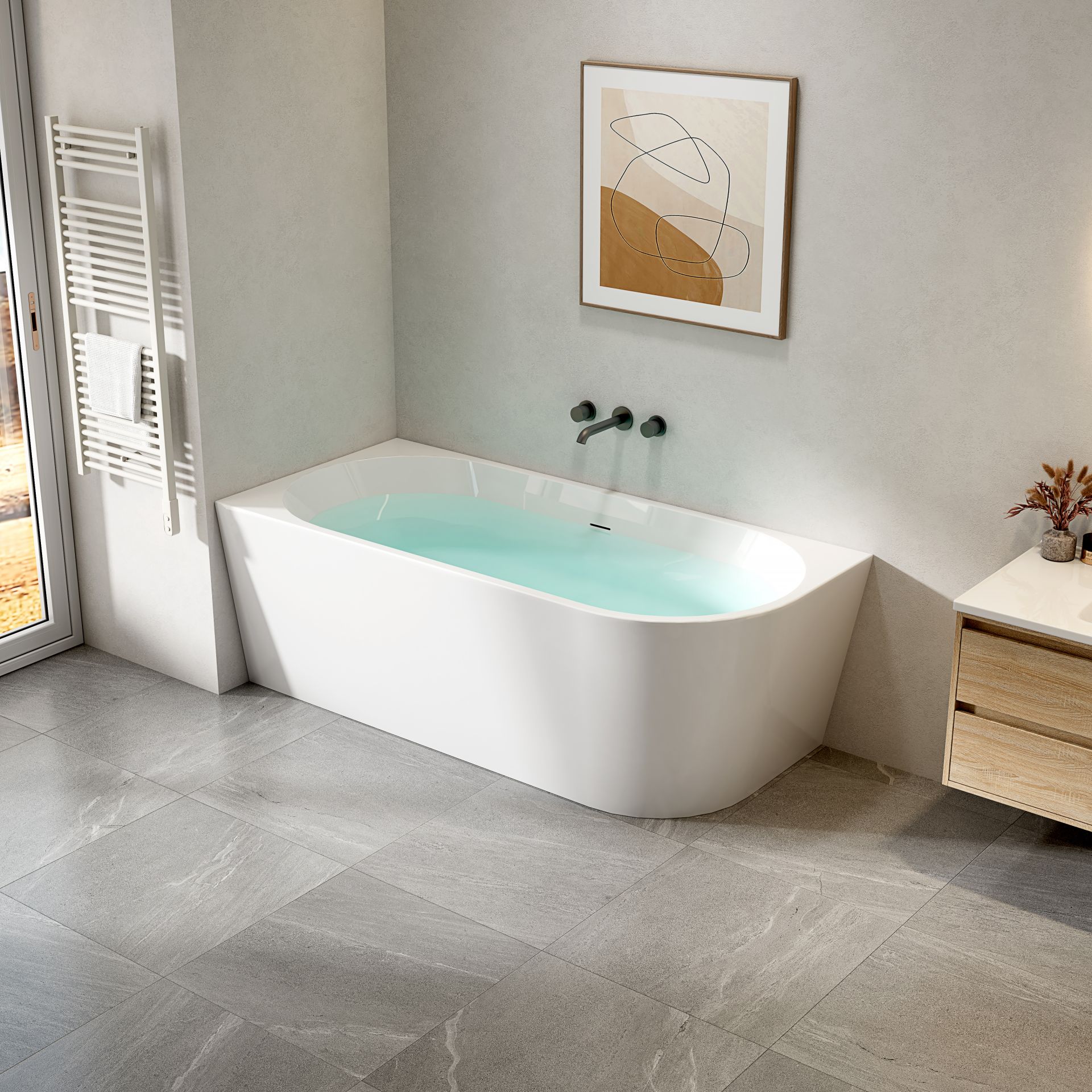 Baignoire d'angle gauche Aloni – 170 × 78 cm – Blanc brillant, acrylique