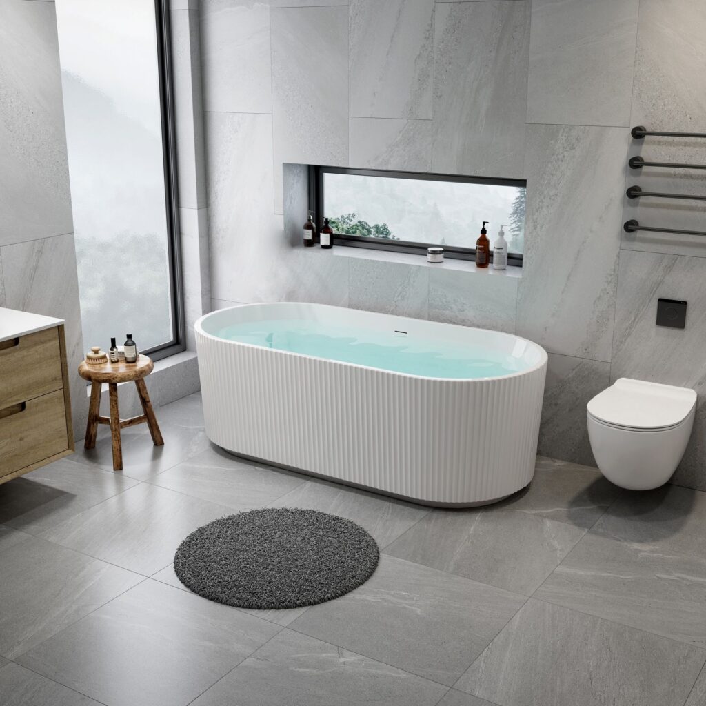 Baignoire îlot Aloni Muffly à rayures – 170 × 80 cm – Blanc mat, acrylique