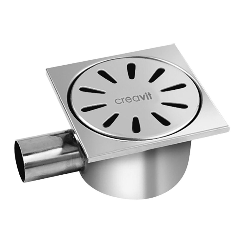 Siphon de sol inox, carré sortie horizontale 15x15 Ø50 – Aloni