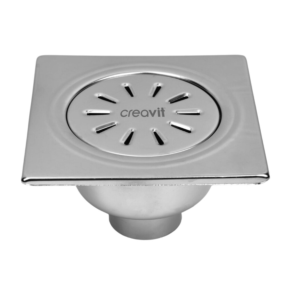 Siphon de sol inox, carré sortie verticale 15x15 Ø50 – Aloni