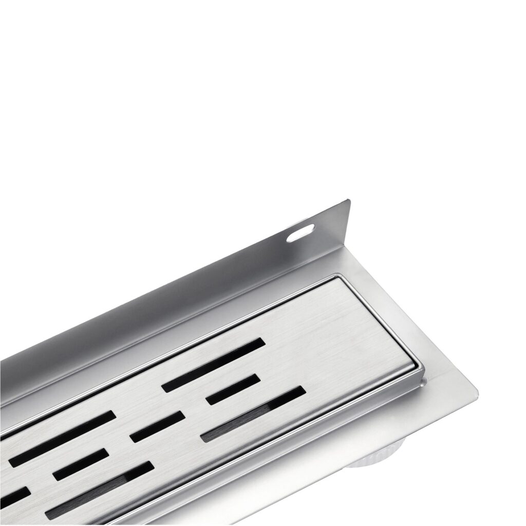 Caniveau de douche Aloni à bride murale avec grille – 90 × 11 cm – Inox brossé, acier inoxydable