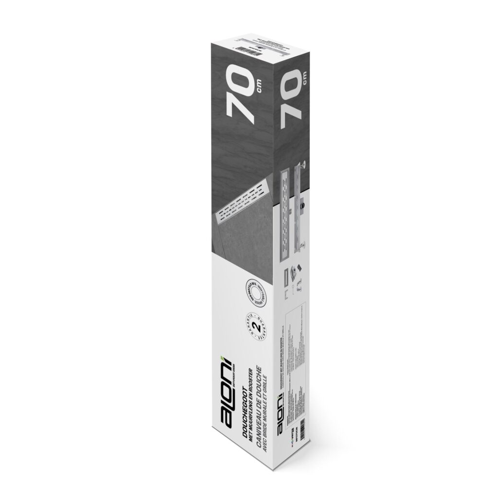Caniveau de douche Aloni à bride murale avec grille – 80 × 11 cm – Inox brossé, acier inoxydable