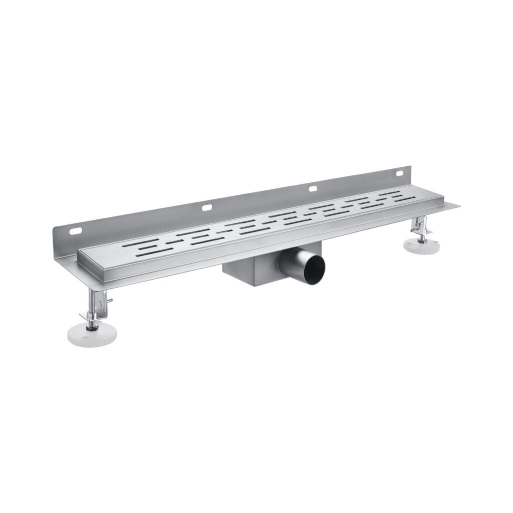 Caniveau de douche Aloni à bride murale avec grille – 70 × 11 cm – Inox brossé, acier inoxydable
