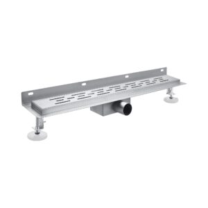 Caniveau de douche Aloni à bride murale avec grille – 90 × 11 cm – Inox brossé, acier inoxydable