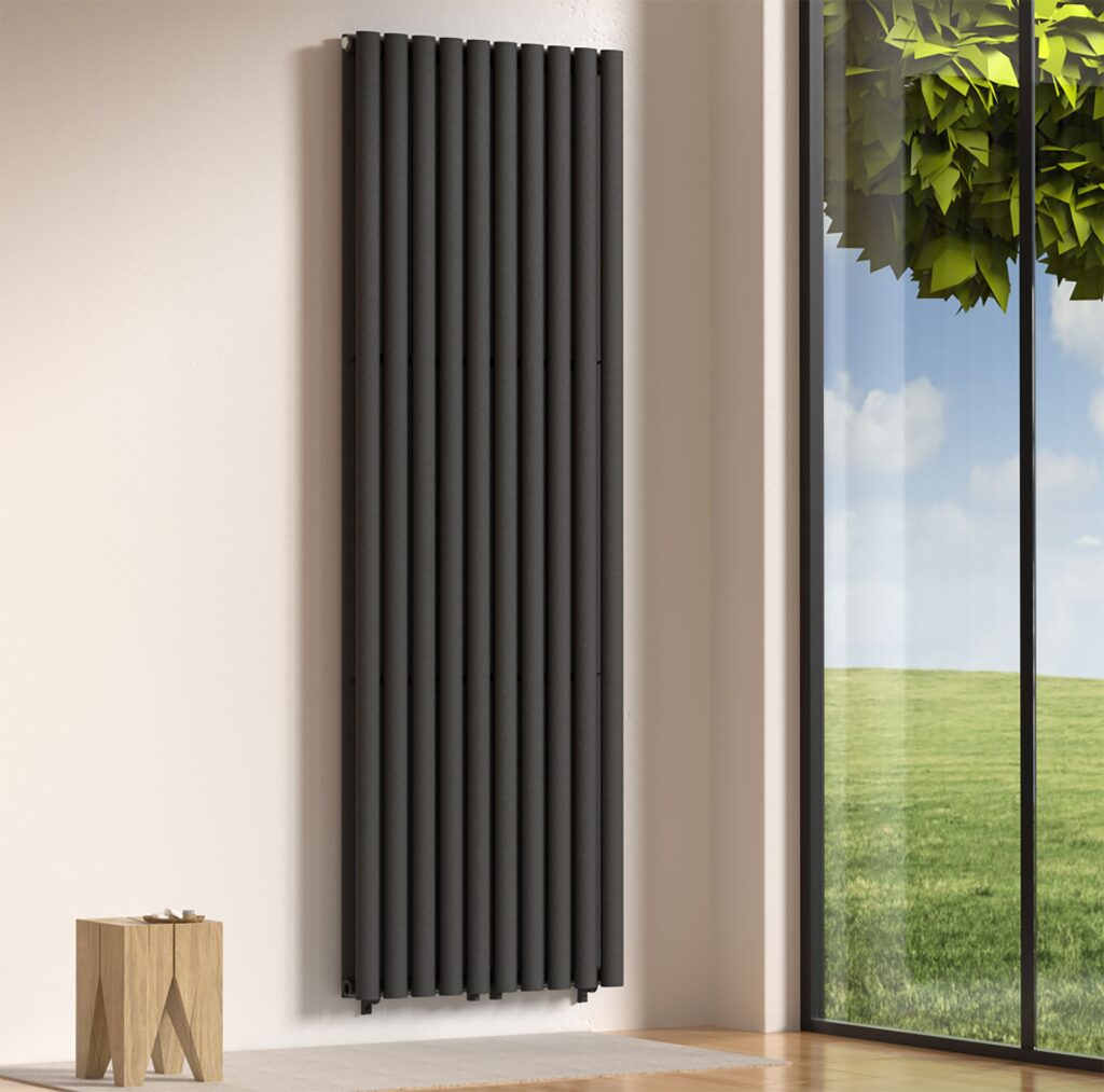 Radiateur vertical Verti Oval double (2×10 éléments) – 1800 × 600 mm – 2 050 W – noir mat