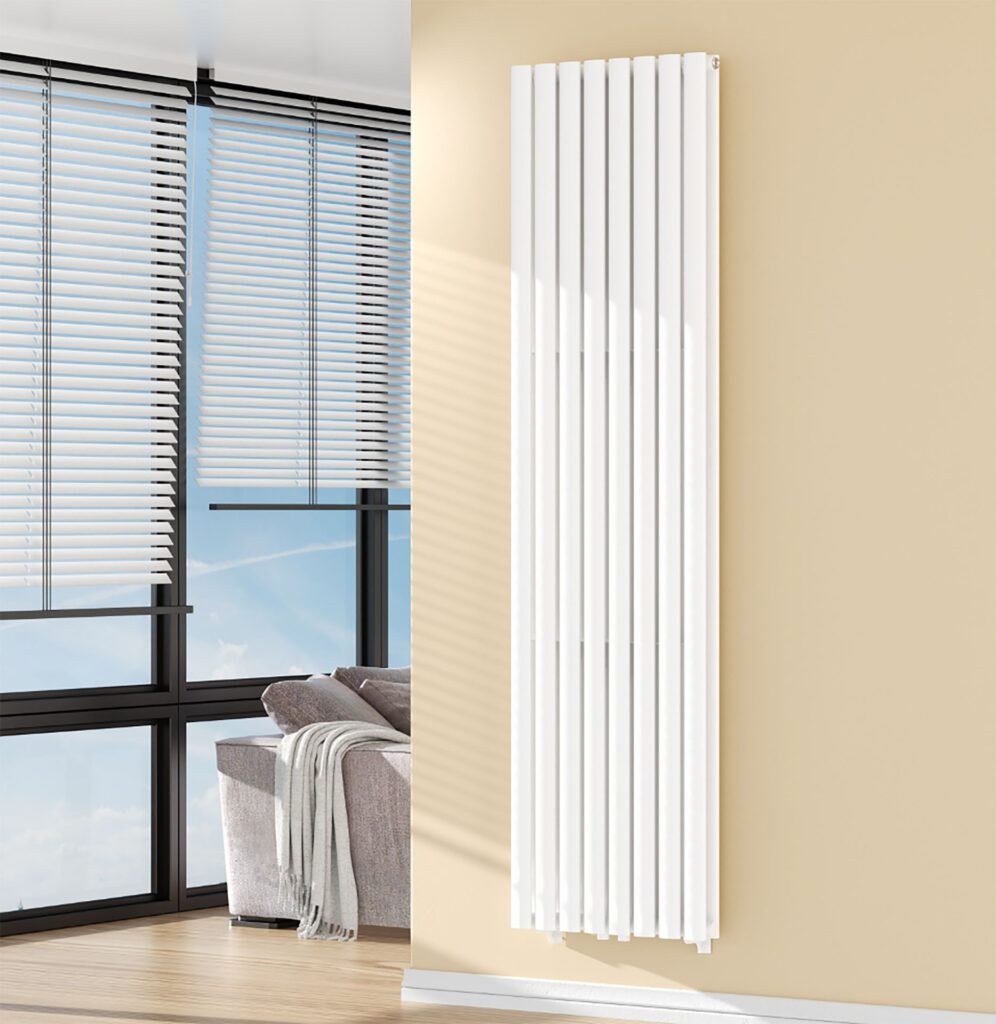 Radiateur vertical Verti Oval double (2×8 éléments) – 1800 × 480 mm – 1 640 W – blanc