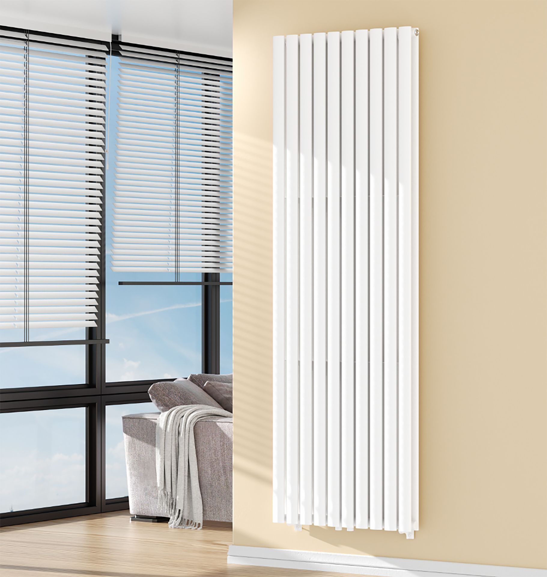 Radiateur vertical Verti Oval double (2×10 éléments) – 1800 × 600 mm – 2 050 W – blanc brillant