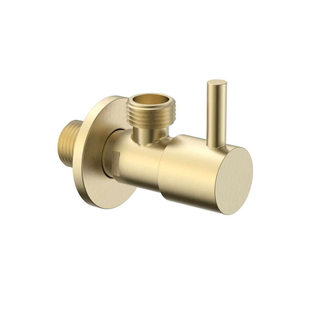 Robinet d’arrêt d’angle Uniforma – 1/2" x 3/8" – or brossé (PVD)