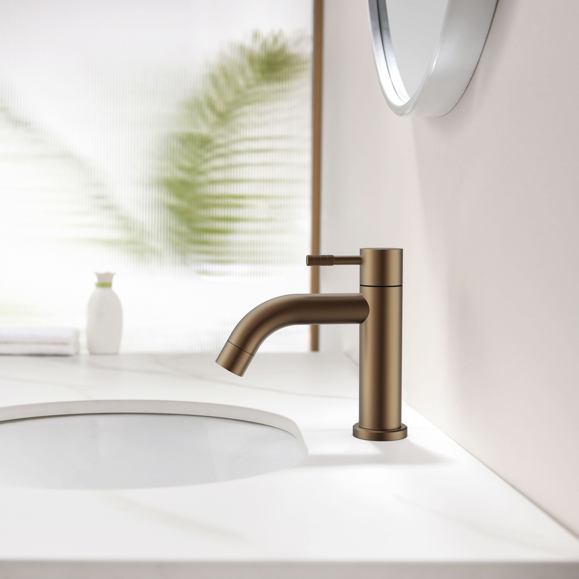 Robinet d'eau froide Stria – poignée striée – sans bonde – brun bronzé (PVD)