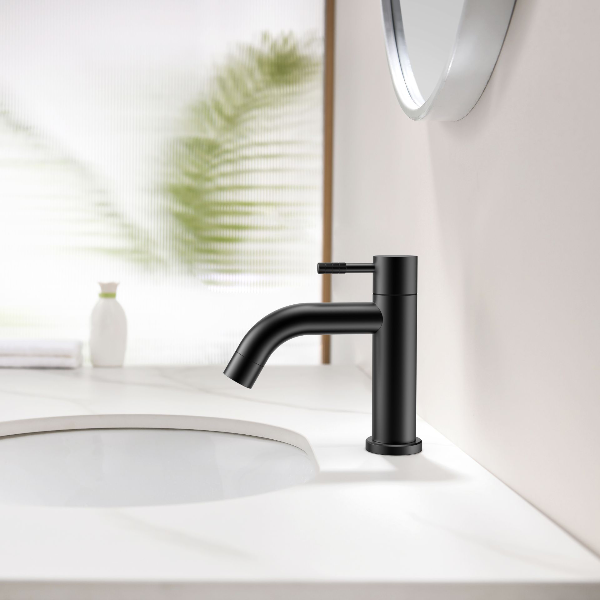 Robinet d'eau froide Stria – poignée striée – sans bonde – noir mat (PVD)