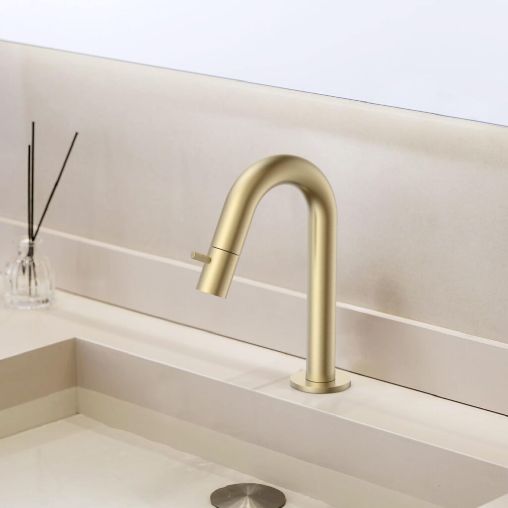 Robinet d'eau froide Stria – bec courbé – sans bonde – or brossé (PVD)